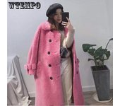 Abrigo de lana salvaje de tendencia cortavientos primavera y otoño ropa de mujer de talla grande manga larga XL rosa de barbie