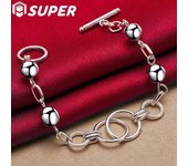 Joyería de pulsera de cadena de cuentas lisas con bola multicírculo de plata de ley 925 20cm