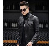 Primavera y otoño nuevas ropa de cuero de los hombres de cuero de la PU pantalones cortos para motocicleta ajuste Edición coreana cuello chaqueta de cuero abrigo XXXXXL