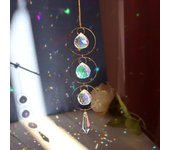 Lámpara de araña de cristal, atrapasol, carillón de viento, luna, estrella, sol, bola de cristal de colores, colgante, atrapaluz, cortina de cuentas reflectantes