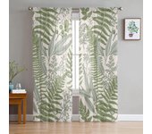 Cortinas de tul Vintage con hierbas para ventana, para sala de estar, cocina, decoración navideña para el hogar, cortinas de gasa transparente 135W x 114H(cm)