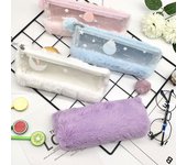 Estuche minimalista semitransparente con empalmes para niñas, estilo japonés, bonito y moderno, de primera calidad, esponjoso y portátil. blanco