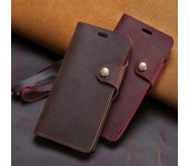 Funda de cuero Crazy Horse con tapa para Samsung Galaxy S23 Ultra Note20, S21 Plus y S20+. Fabricado en piel de vacuno en diseño de una sola pieza. S21 Ultra claret