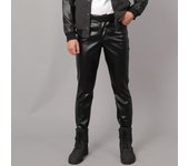Pantalones de cuero para hombre, pantalones deportivos con cintura elástica, pantalones de motociclista de cuero PU 40 blanco