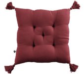 Coussin capitonné 5 points avec pompons  Gaïa  40 x 40 cm  Gaze de Coton  - Gaïa Lie de Vin