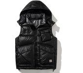 Chaleco de plumas de moda para otoño e invierno para hombre, abrigos negros impermeables sin mangas con capucha, ropa de abrigo gruesa y cálida vintage informal M negro