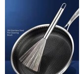 Cepillo de acero inoxidable para sartén, cuenco, plato, mango largo, fuerte descontaminación, práctico, rápido, para fregadero, estufa, cocina, herramientas de limpieza