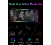 Alfombrilla de ratón LED RGB, 14 modos de iluminación, alfombrilla de ratón antideslizante extendida suave extragrande para juegos, para PC y portátil 350&250&4mm negro