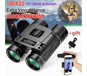 30000m 100x Zoom Día / Noche Visión Ultra HD Binoculares Telescopio Caza al aire libre Senderismo Camping Observación de aves Telescopio con clip para teléfono Regalos negro