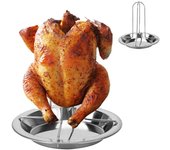 Soporte para parrilla para asar, estante para asador de pollo, cocina, herramientas para barbacoa al aire libre, plato antiadherente de acero al carbono para pollo a la parrilla plata