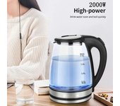 Hervidor eléctrico de 2 litros para el hogar, de acero inoxidable, de vidrio azul, con apagado automático, anti-quemaduras, para hervir té en seco, 1 unidad negro