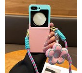 Funda coreana con cuerda y cordón cruzado con flor gradiente para Samsung Galaxy Z Flip5 5G Zflip3 Flip 4, funda protectora trasera for Samsung Z Flip 3 color rosa