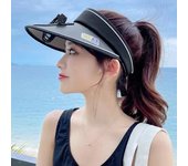 Sombrero de ventilador con 3 velocidades y ángulo ajustable para exteriores, recargable, pequeño, de ala grande, con copa hueca, anti-UV, para viajes negro