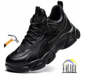 Zapatos de trabajo impermeables negros con punta de acero, zapatos protectores antipinchazos, zapatos de seguridad de cuero, zapatillas de trabajo antideslizantes para hombres 36