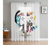 Switch-consola de juegos, mando blanco, cortina de gasa para dormitorio, cortina de ventana de tul para sala de estar, cortinas transparentes W65X60H(cm)X2Pcs&Hook