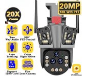 Cámara de vigilancia Ultra 20MP 10K WIFI para exteriores, cámara de cinco lentes PTZ 20X PTZ Zoom, cámara CCTV inalámbrica de seguimiento humano para hogar inteligente 20MP EU Plug