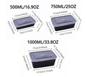 10 recipientes desechables para comida, color negro, con tapa para sándwiches, ensaladas de frutas, cocina, nevera, apilables. 10PCS