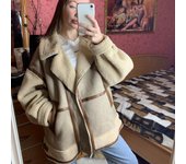 Abrigo de piel de empalme de otoño e invierno Chaqueta cortavientos de motociclista de piel de temperamento para mujer XS