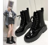 Botas cortas impermeables con cordones para mujer, botines negros informales de tacón grueso para estudiantes, primavera y otoño, 2024 35