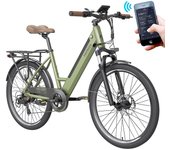 FAFreees F26 Pro 26'' Bicicleta eléctrica urbana paso a paso Motor de 250 W 25 km/h 36 V 10 Ah Batería extraíble integrada Shimano 7 velocidades Verde