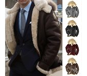 Chaqueta de cuero acolchada a la moda para hombre, ropa de calle Vintage para hombre, abrigo grueso, sombrero de piel, chaquetas de motocicleta, abrigo de invierno L negro