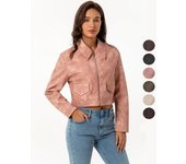 Chaquetas de cuero sintético para mujer, chaqueta corta fina, manga larga, solapa con cremallera, abrigo informal y elegante S color rosa