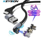 KEYSION 540 Rotate 5A Cable magnético de carga rápida Cable magnético para teléfono móvil Cable Micro USB tipo C a USB-A para iPhone Samsung Xiaomi (1M) Micro USB 3A rojo