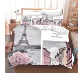 Juego de ropa de cama de 3 uds con diseño de parejas románticas de la Torre Eiffel con vista a la ciudad rosa, juego de funda nórdica para cama individual y doble y funda de almohada de 2 uds 135x200 cm