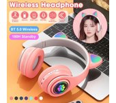 Auriculares Bluetooth 5,0 con micrófono, bonitos auriculares con Oreja de Gato, inalámbricos/con cable, plegables, graves, luz de respiración RGB para niños/niñas blanco