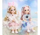 Mini muñeca articulada móvil de 30CM para niñas, juguete 3D con ojos grandes, trajes completos de princesa, colección de vestidos, regalo para niños B
