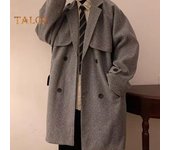 Abrigo informal de manga larga con solapa y doble botonadura para hombre, abrigo de lana holgado de color liso con bolsillos para otoño e invierno, largo medio M negro