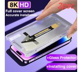 Vidrio templado de alta definición 8K para iPhone 15 14 13 12 11 Pro Max XS MAX X XR 15 Plus Protector de pantalla con cubierta de montaje de alineación iphone 11 puro