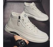 Botas altas de otoño para hombre, zapatos casuales de cuero de caña alta, zapatos de algodón a la moda, botines planos, zapatos de negocios para exteriores, zapatillas de deporte para hombre nuevas 39 negro