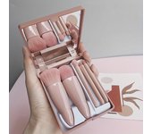 Estuche con espejo y juego de 5 brochas de maquillaje, caja portátil con espejo, brochas sueltas multifunción, brochas para rubor, herramienta de belleza