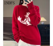 INDFS Suéteres de cuello redondo de manga larga de otoño e invierno casuales de moda para mujer M negro