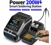 FNIRSI Estación de soldadura con calefacción y recarga de potencia DWS-200 de 200 W C210 C245 con mango para soldador Estación de retrabajo de soldadura electrónica DWS-200 F245-B Tip negro