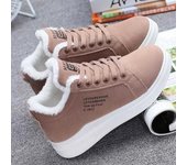 Zapatos de mujer Zapatos de invierno para mujer Zapatos cálidos de felpa de piel para mujer Zapatos casuales con plataforma con cordones Zapatillas de deporte de moda Zapatos De Mujer 35 color rosa