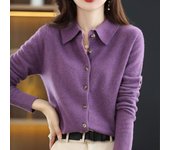 Chaqueta tipo cárdigan de punto de lana para mujer, suéter holgado con cuello tipo Polo, camisa de punto con botones de Color sólido exterior, jersey, camiseta coreana de otoño e invierno XXL negro