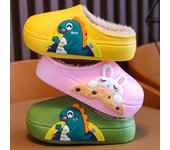 Zapatillas de algodón de invierno para niños: Zapatillas de casa antideslizantes, cálidas, impermeables y con suela suave Internal Length 24CM/Adult verde oscuro