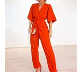 Mono recto de manga corta con cuello en V, holgado, de Color sólido, de verano para mujer 2XL rojo/púrpura