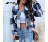Otoño e Invierno camisa de mujer chaqueta corta a cuadros cárdigan camisa chaqueta Vintage S verde