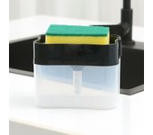 Dispensador de jabón con soporte para esponja 2 en 1, caja de almacenamiento con bomba y esponja, herramientas de cocina gris