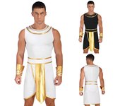Disfraz de juego de rol griego del antiguo Egipto para hombre, fiesta temática de Halloween, vestido sin mangas con cuello redondo y puños S blanco