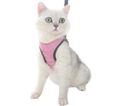 Arnés para gatos con correa a prueba de fugas, ligero, transpirable, ajustable, suave, chaleco para mascotas Medium color rosa