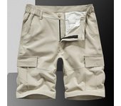 Pantalones cargo para hombre, cintura elástica, sueltos, rectos, de color puro, con múltiples bolsillos, cierre de botón y cremallera, pantalones cortos hasta la rodilla, pantalones deportivos 36 beige