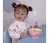 Muñecas de bebé Reborn con sonrisa feliz de 27 pulgadas, cuerpo de tela para niños pequeños, pintura a mano, pelo enraizado, muñecos de recién nacido, juguetes para niños, regalos de cumpleaños 27 inch marrón