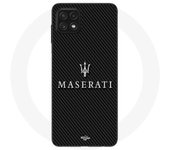 Coque Maniacase pour Samsung Galaxy A22 5G maserati blanc fond carbonne
