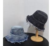 Sombrero de pescador de ala corta con borde áspero y mezclilla nuevo para primavera y verano, protector solar, parasol, sombrero de lavabo simple, sombrero de pescador para parejas M（56-58cm） azul
