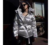 Chaqueta de algodón informal brillante con capucha para otoño e invierno para mujer S oro