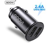 QOOVi Mini cargador de coche 2.4A Dual USB carga rápida teléfono móvil Universal en carga de coche tableta GPS para iPhone 11 Xiaomi Samsung Huawei 2.4A negro